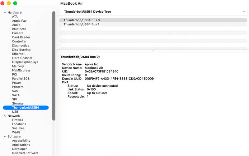 A screenshot of external drives not showing up in System Information on Mac.