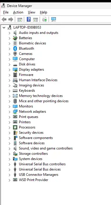 A screenshot of the Device Manager menu on Windows.