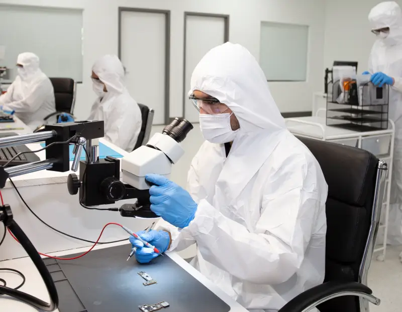 Certified engineers at a data recovery service work to restore lost files.