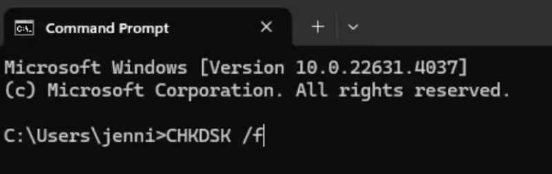 CHKDSK command prompt