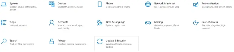 A screenshot showing how to find Windows Update on Windows 10.