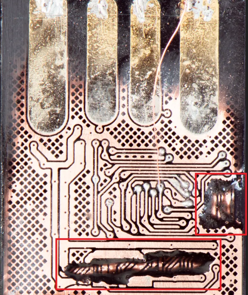 An image of carved out traces buried within a monolithic USB flash drive.