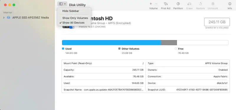Mac Disk Utility show all devices