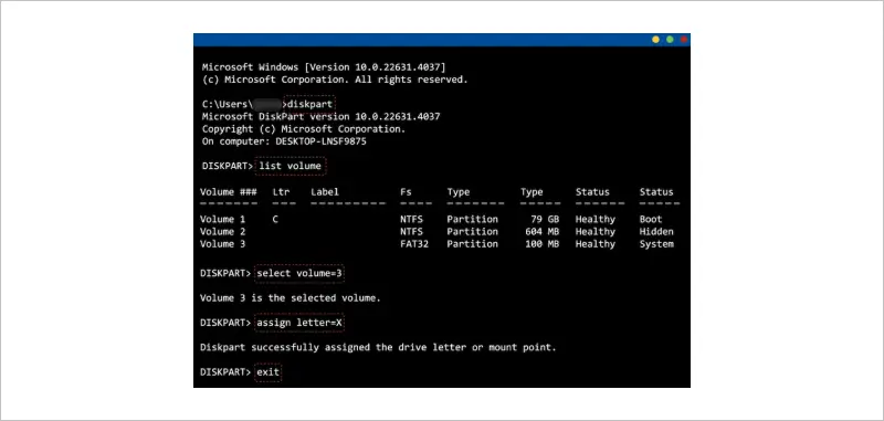 Diskpart assign drive letter