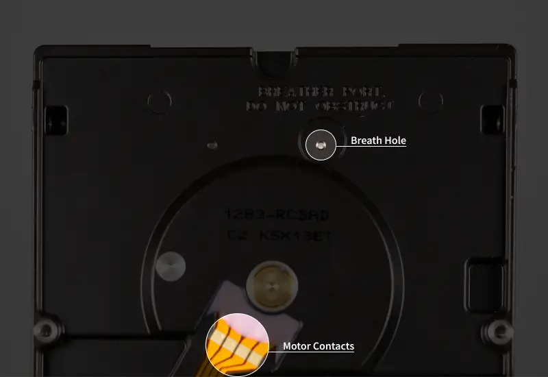 An image highlighting the breath hole on a hard drive.