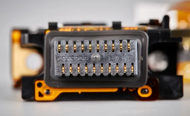 A close-up image of a hard drive’s flex cable.