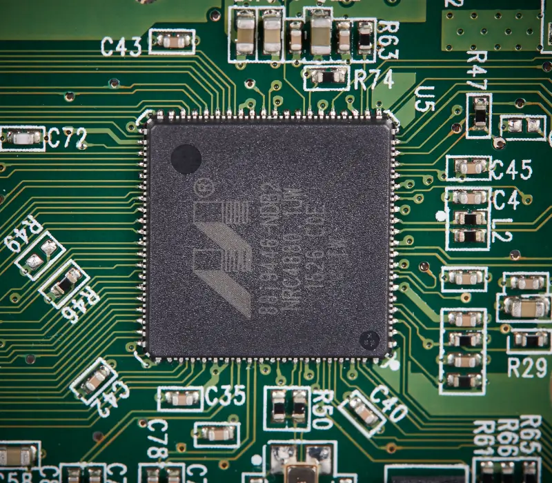 A close-up image of a hard drive’s microcontroller unit (MCU).