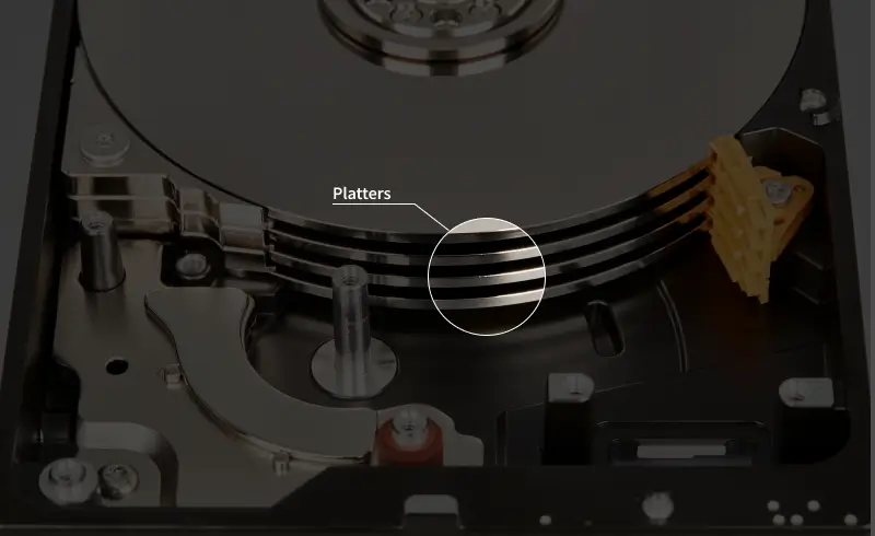An image highlighting the platters inside a hard drive.