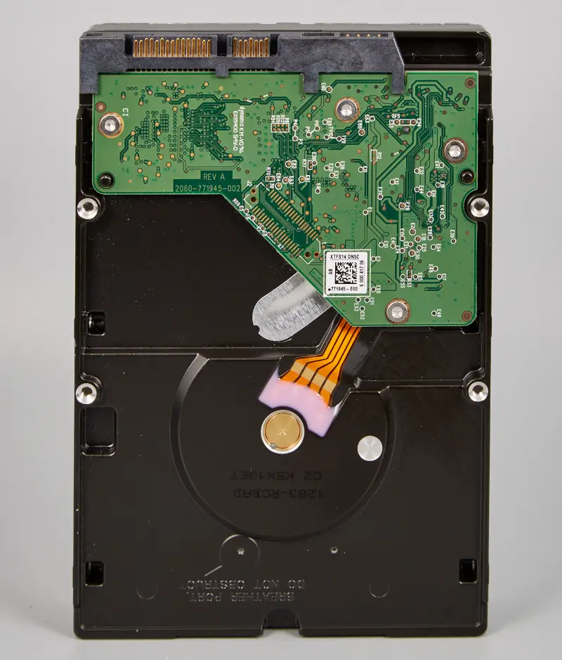 An image showing the printed circuit board (PCB) mounted to the drive.