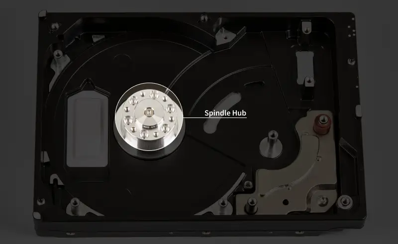 An image highlighting a hard drive’s spindle motor.