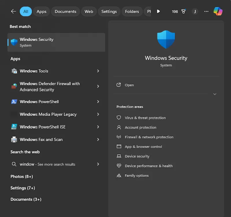 Open Windows security