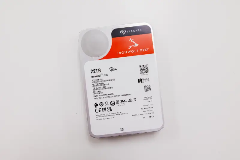 An image of a Seagate Ironwolf Pro hard drive for NAS.