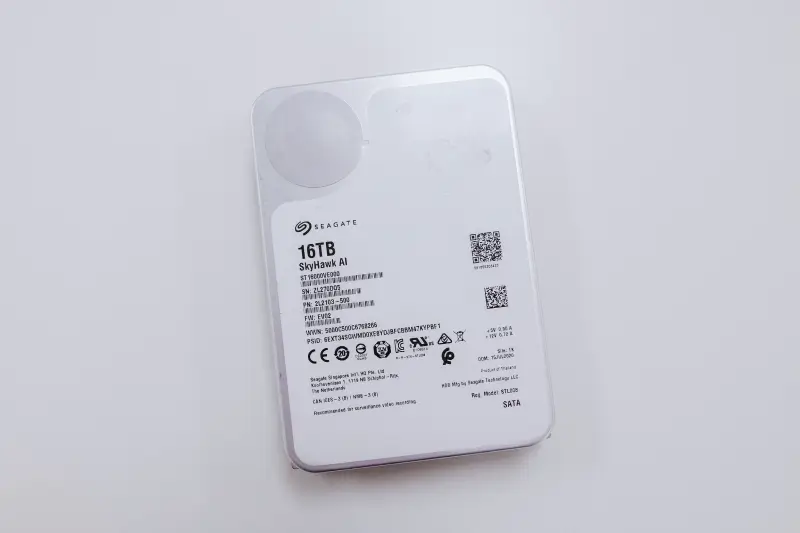 An image of a Seagate Skyhawk AI hard drive for surveillance recording.
