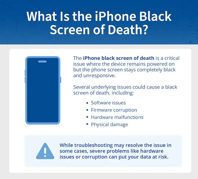 An infographic explaining the most common causes of iPhone black screens.