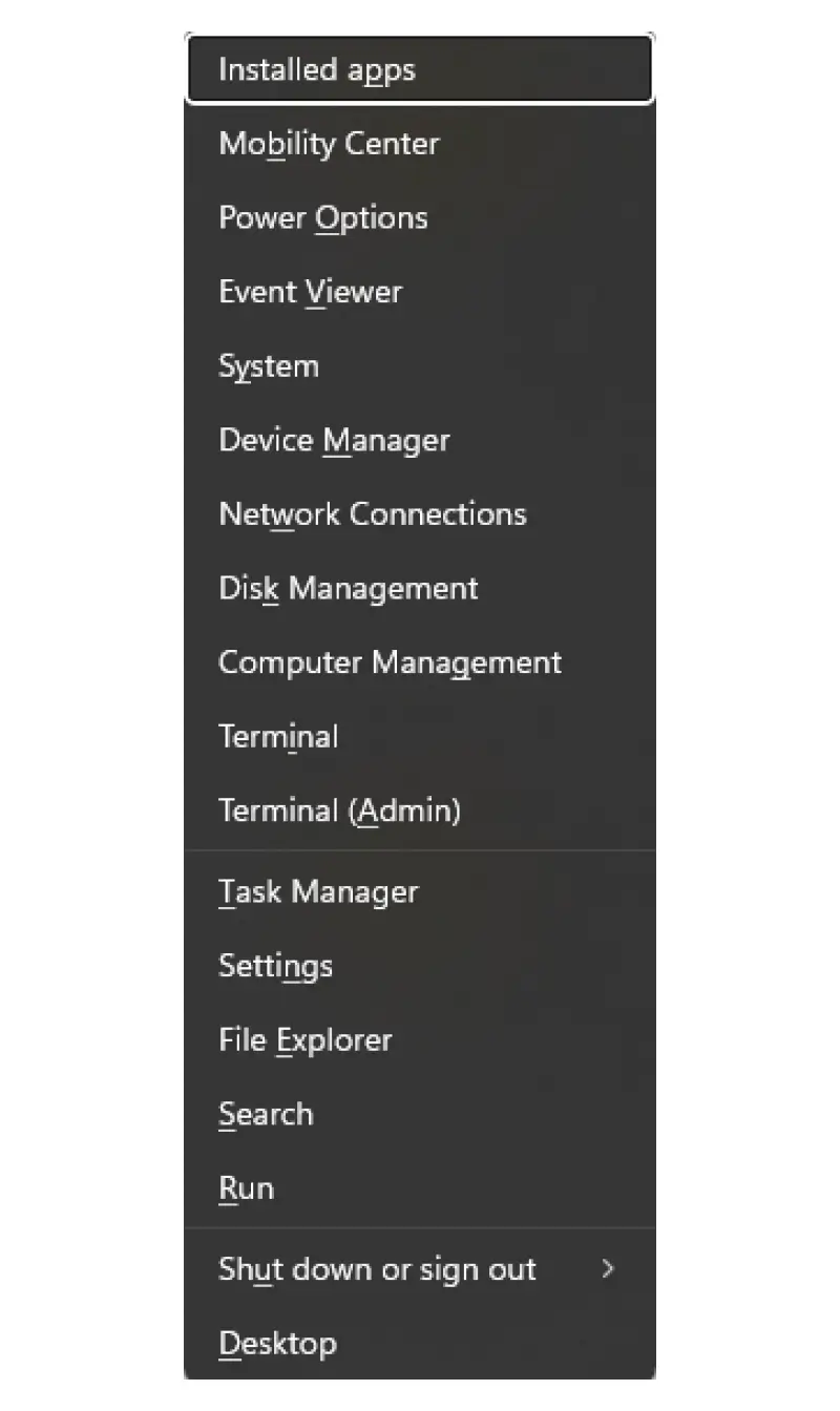 Press Windows key + X and choose Device Manager