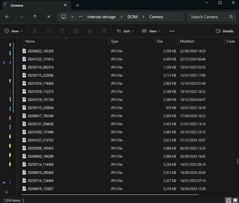 A screenshot of an Android’s DCIM folder for its Digital Camera Images.
