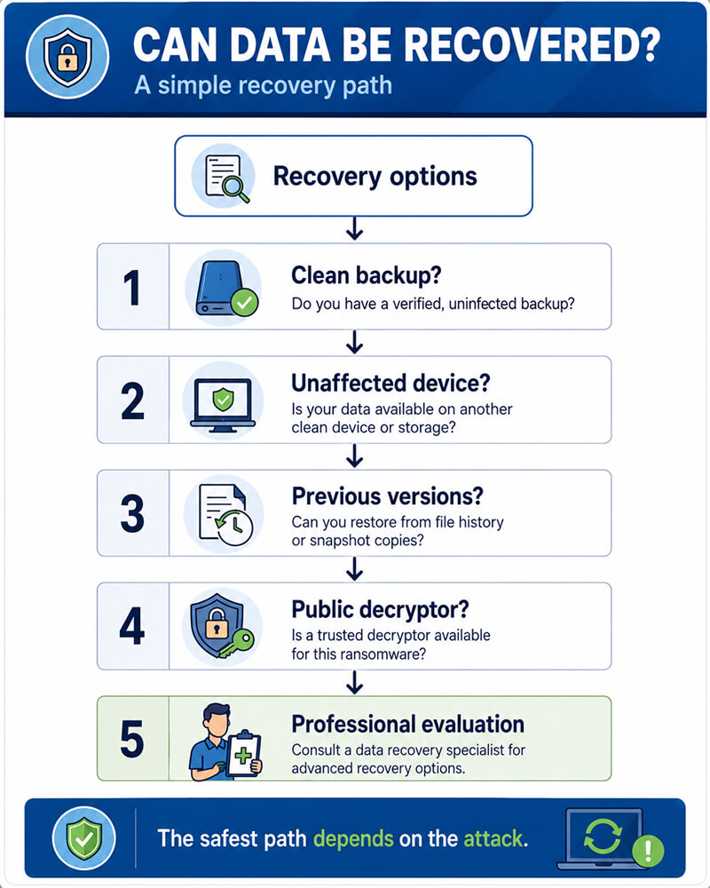 An infographic displaying some options for ransomware data recovery.