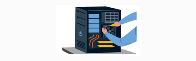 An illustration of a person disassembling their PC to check components.