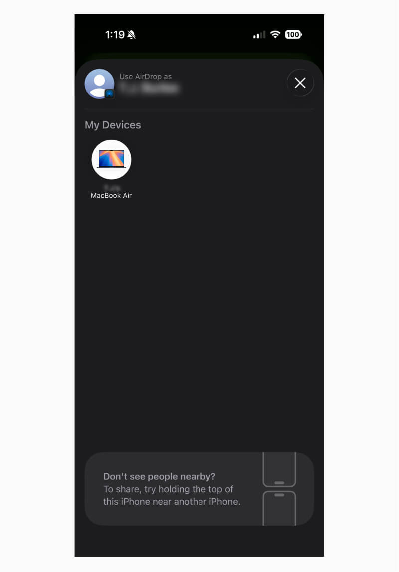A screenshot of the AirDrop screen in Photos on iPhone.