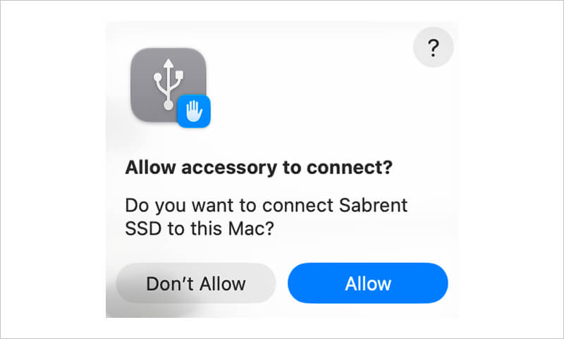 A screenshot of macOS asking to allow accessories to connect.