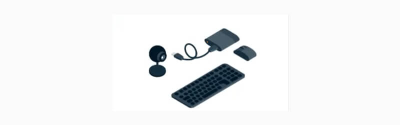 An illustration of popular peripheral devices for a PC.
