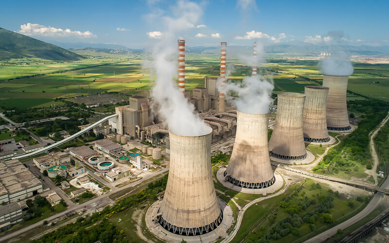 An overhead image of a power plant.