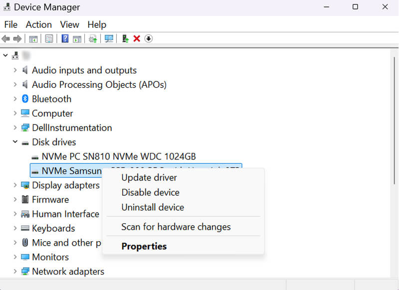 A screenshot showing the context menu to update drivers in Device Manager in Windows.