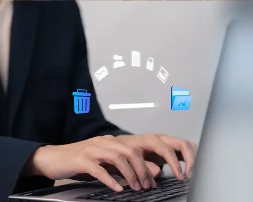 businesswoman recovering files with software